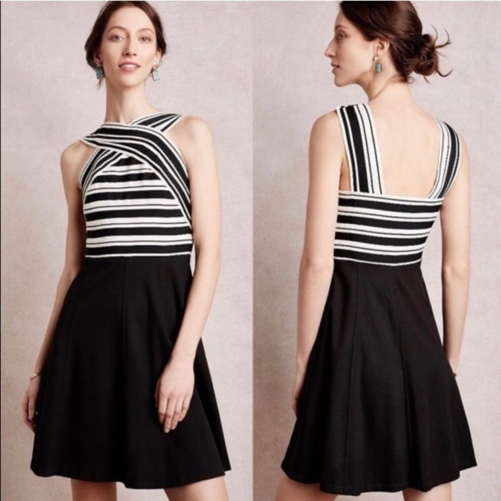 Anthropologie MAEVE crosswise Bandage striped Fit and Flare dress Size 10